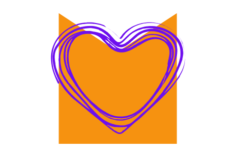 Hand-drawn heart on an orange M-shaped backgrround