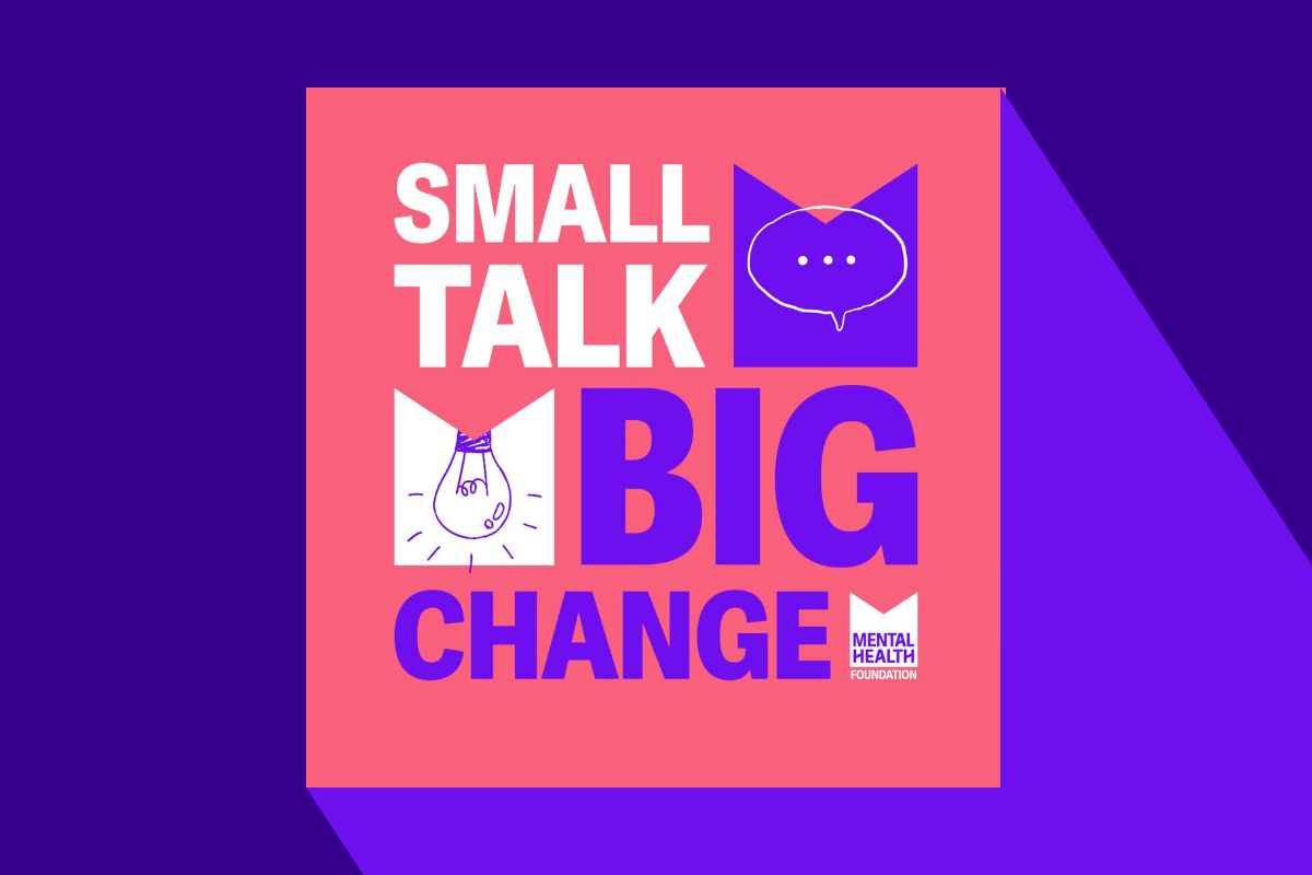 Small Talk Big Change logo on a purple background