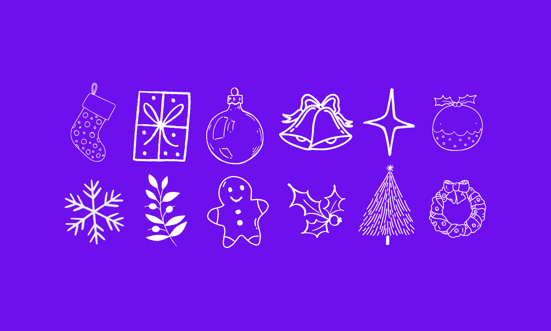 Hand drawn sketches of festive items e.g. a snowflake, bells