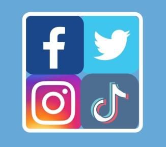 Graphic with social media apps (Facebook, Twitter, Instagram and TikTok)