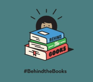 Illustration of someone looking over from behind a stack of books on a teal background