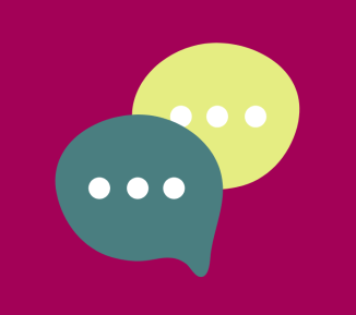 Graphic of speech bubbles on a purple background