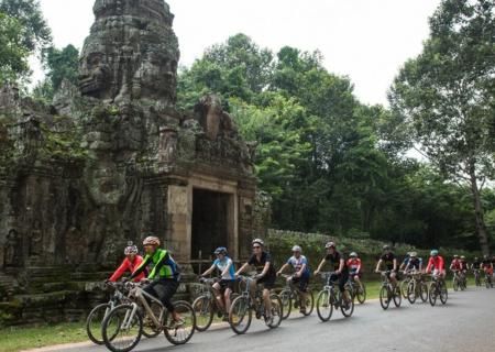 Cyclists in Cambodia and Vietnam