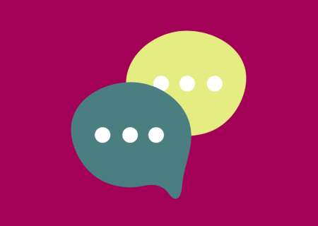 Graphic of speech bubbles on a purple background