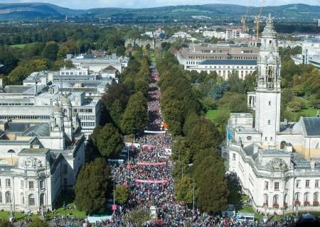 Photo of the runners from above during the Cardiff Half Marathon