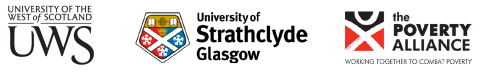 University of West Scotland, University of Strathclyde Glasgow and the Poverty Alliance logos